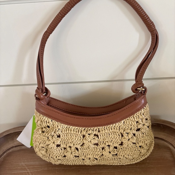 Sam Edelman Layla Floral Raffia Shoulder Bag In Tan NWT - Picture 4 of 5